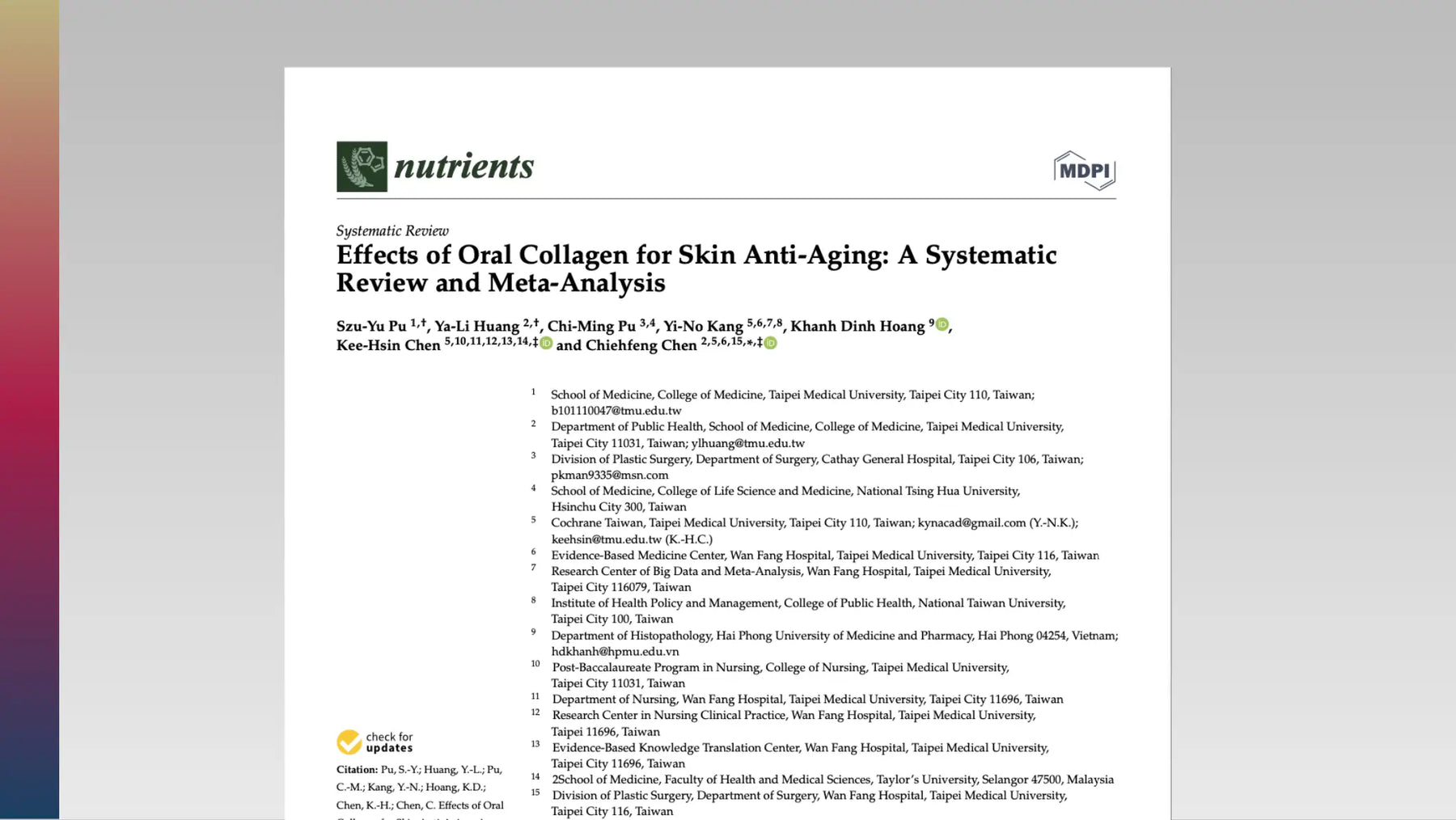 Collagen Peptides + Skin Hydration and Elasticity: Meta-Analysis