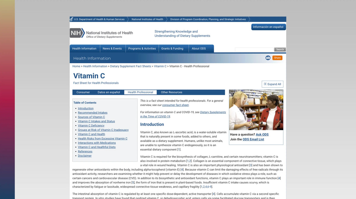 NIH research review on vitamin C and collagen formation