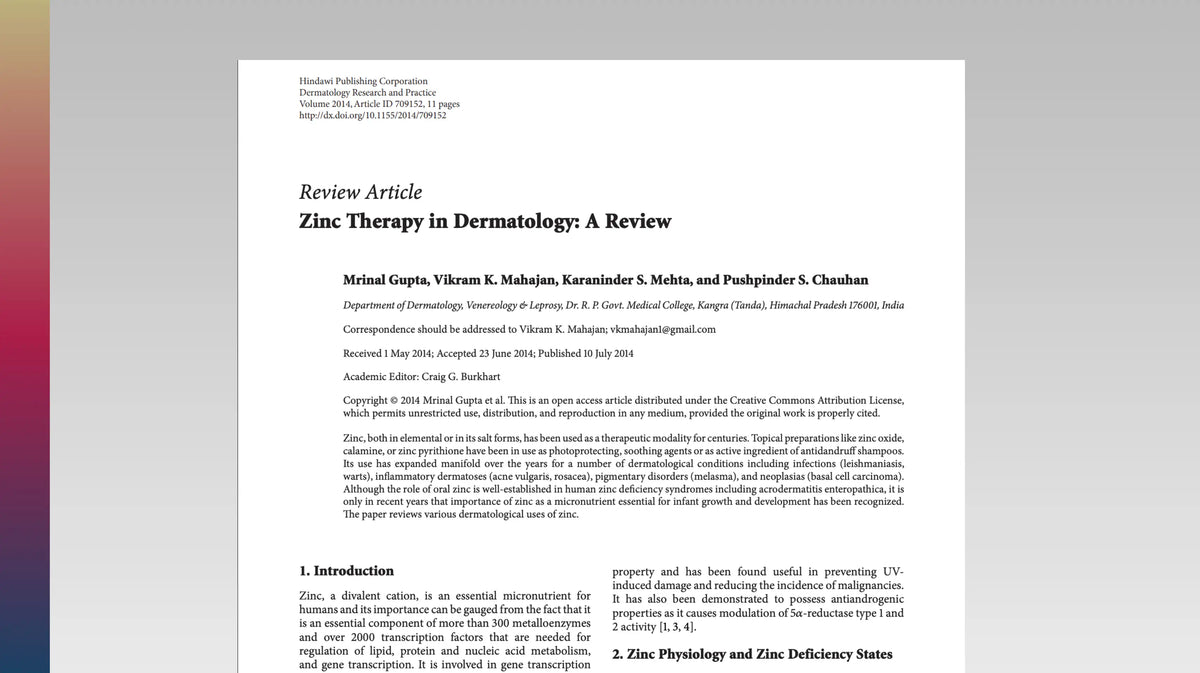 Dermatology review on zinc and skin health
