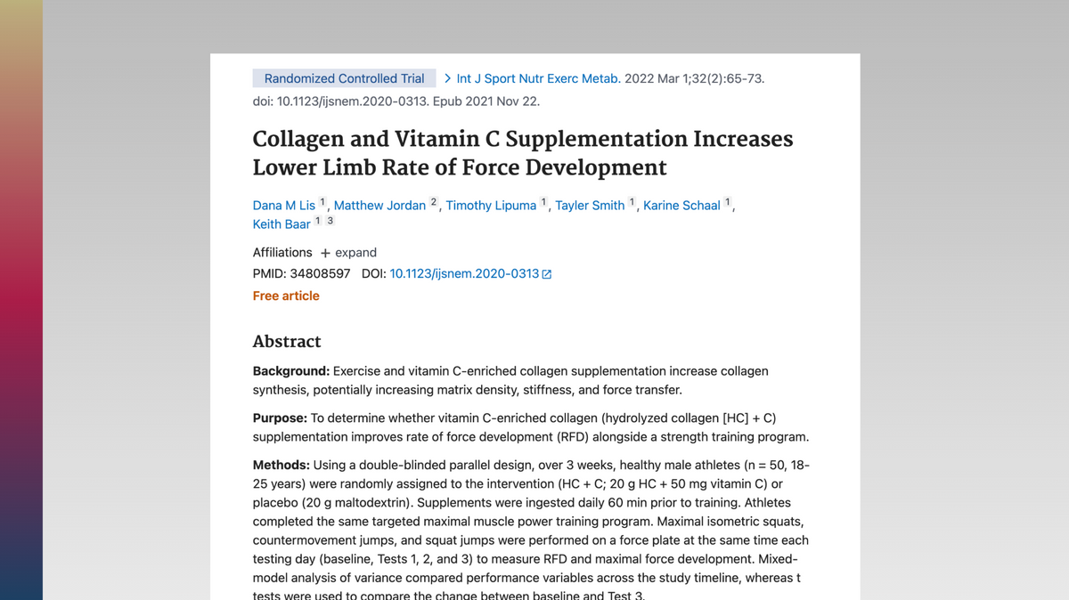 Research paper on 20 g collagen and vitamin C supplementation