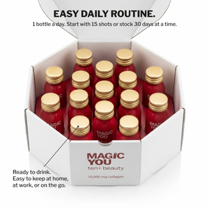 Magic You ten+beauty 10 g collagen shots with open retail box