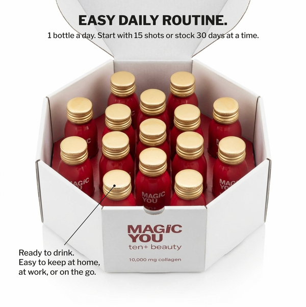 Magic You ten+beauty 10 g collagen shots with open retail box