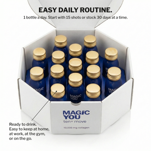 Magic You ten+move 10 g collagen shots with open retail box